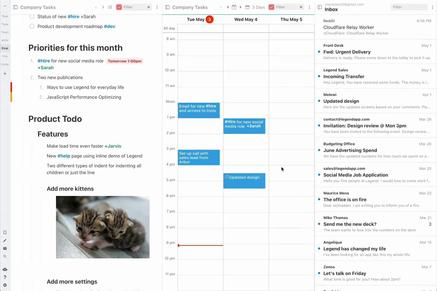 Legend brings notes, tasks, and calendars into one workspace