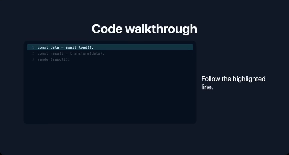 Code walkthrough in Legend Slides